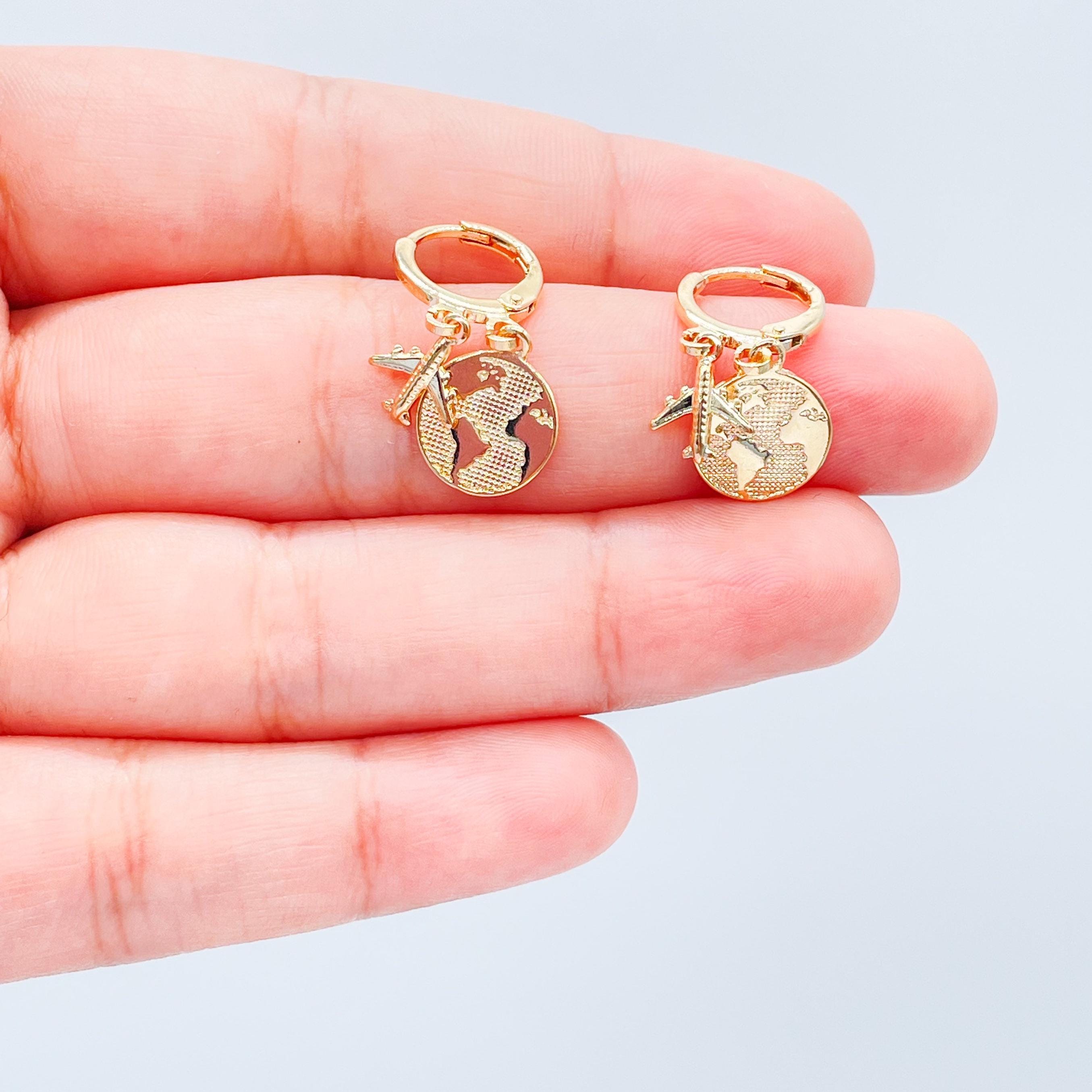 34 Discover Unique Map-Themed Jewelry for Your Next Adventure 30 18k Gold Filled World Map Medallion Set, Airplane earrings, travel gift