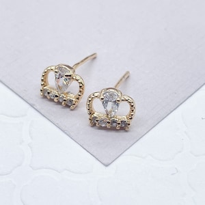 18k Gold Filled Small Crown Cubic Zirconia Stud Earrings Dainty Jewelry  Making Supplies