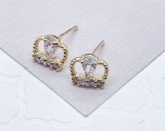 18k Gold Filled Small Crown Cubic Zirconia Stud Earrings Dainty Jewelry  Making Supplies