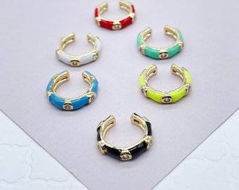 18k Gold Filled Colorful Enamel Ear Cuff Earrings Cubic Zirconia Details  Colored Jewelry