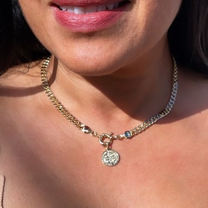 18k Gold Filled Cuban Link Choker: St Benedict Charm