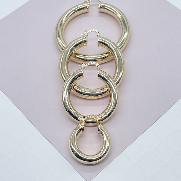 18k Gold Filled Plain Chunky 6mm Hoop Earrings  Supplies