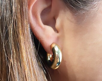 ピアス Bubble Earring (Gold) 18k Gold Filled Chunky Bubble Smooth 8mm Open Hoop Earring