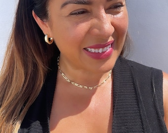 Cadena de eslabones Figaro de 4 mm bañada en oro de 18 k, disponible en 3 tamaños