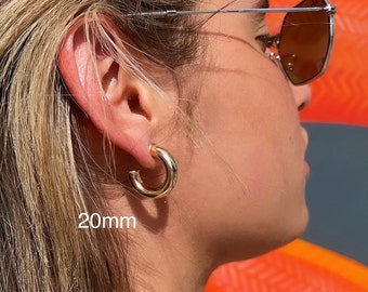 Thick 18k Gold Filled 6mm Plain Open Hoop Earrings