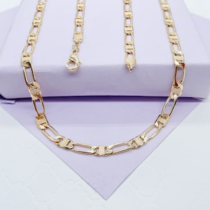 18k Gold Filled Figaro Mariner Fusion Chain with Stamped Pattern