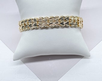 Bracelet épais double rang de coeurs rempli d'or 18 carats vintage