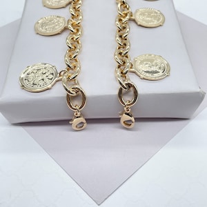 Chunky 18k Gold Filled Coin Money Medallion Charm Bracelet Coin Pendants Lucky Bracelet Link Chain