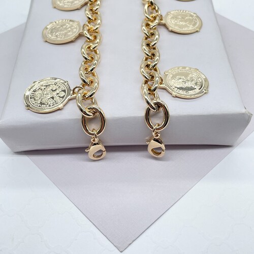 18k Gold Filled Cuban Link Chain Coin Bracelet Toggle Clasp - Etsy