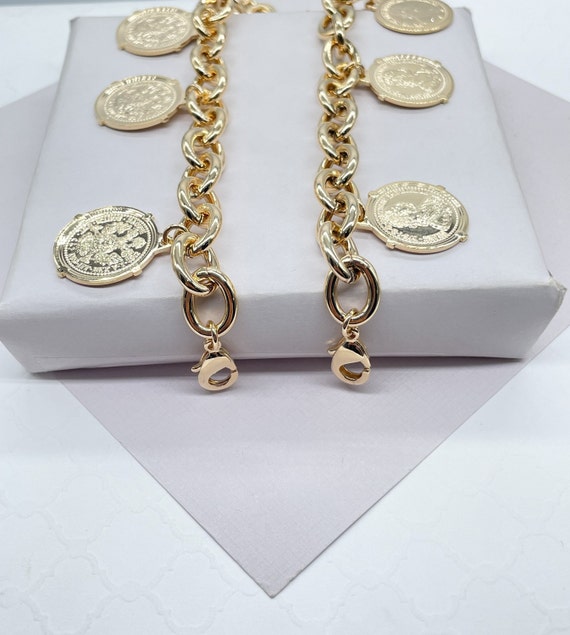 Chunky 18k Gold Filled Coin Money Medallion Charm Bracelet - Etsy