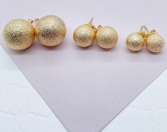 18k Gold Filled Ball Stud Earrings: Matte Grooved Design