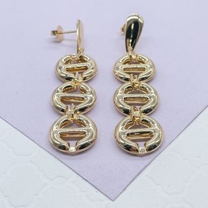 18k Gold Filled Wide Puffy Mariner Link Chandelier Earring