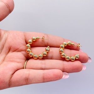 18k Gold Filled 6mm Ball Beaded Hoop Earring Available Small Medium Size, Statement Earrings, Minimalist Jewlery, Dainty Hoops