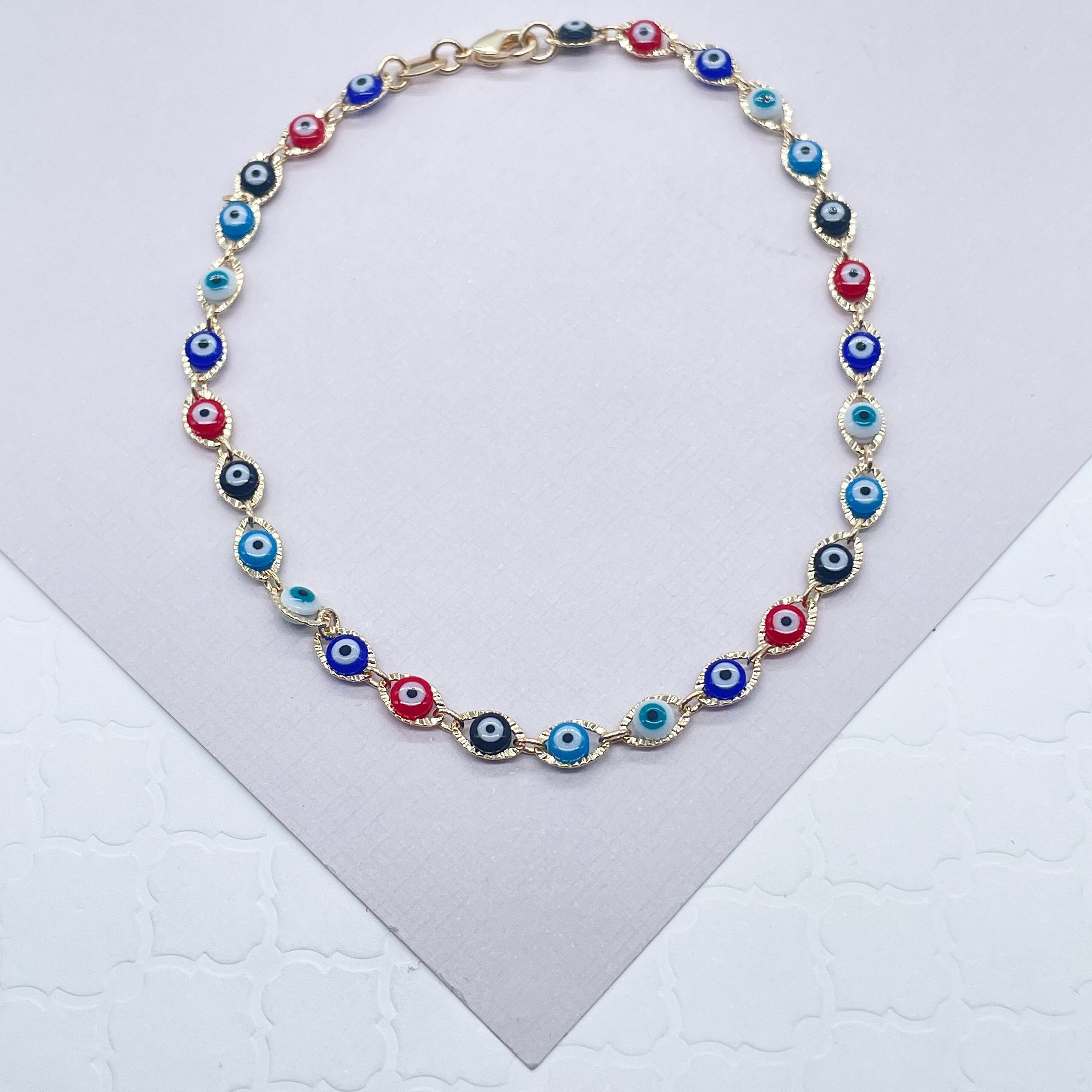 Cavigliera Malocchio Rosso In Vetro Di Murano - Oro 14K Filled - Lunga 10 Pollici