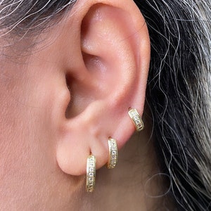 18k Gold Filled Set of 3 Simple Pave Hoop Earrings