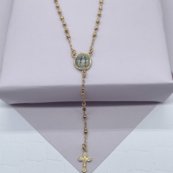 18k Gold Filled Small Balls Fashion Rosary Necklace with Virgin Image Photo, Trendy Rosary  Jewelry