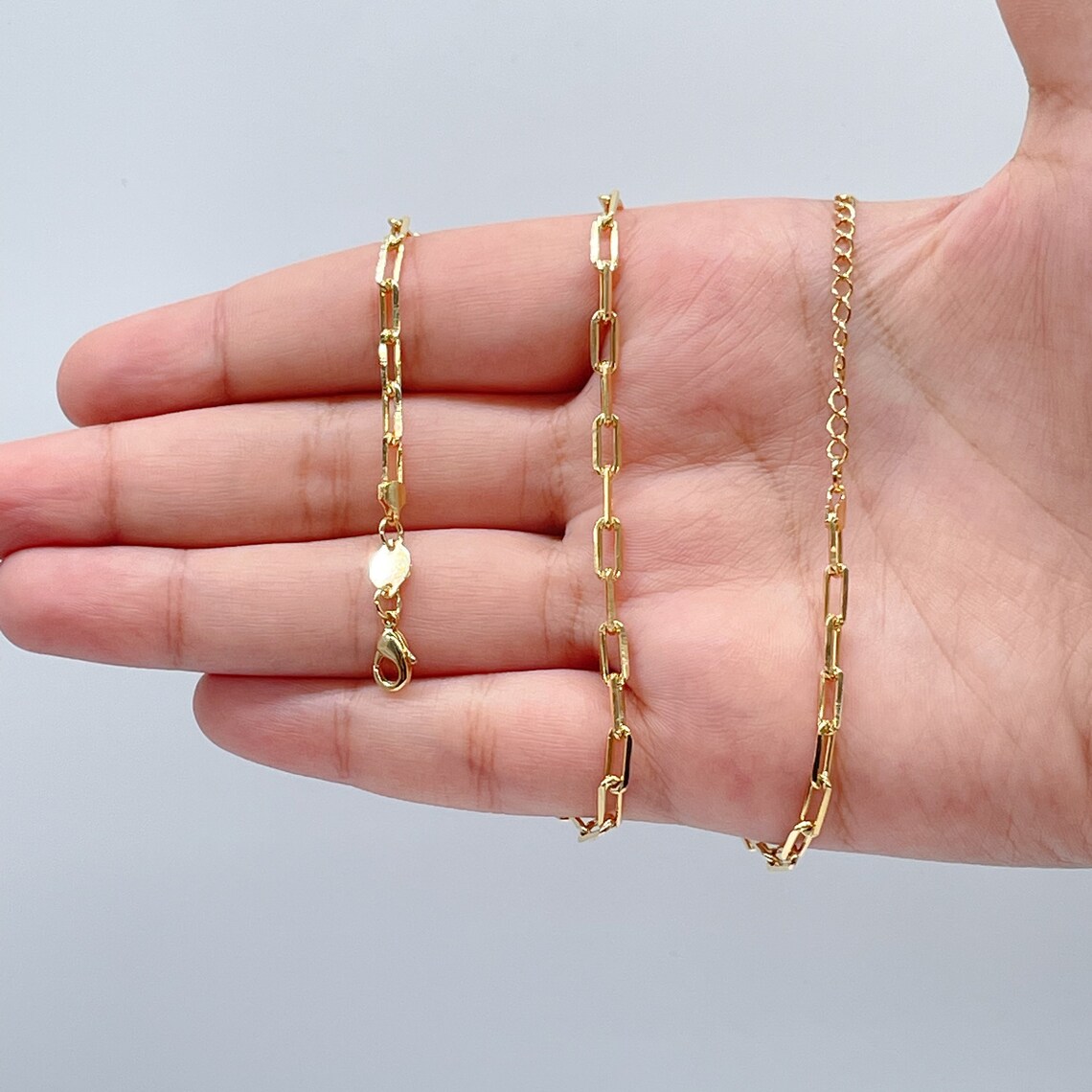 18k Gold Filled Paper Clip Chain 3mm Necklace Etsy