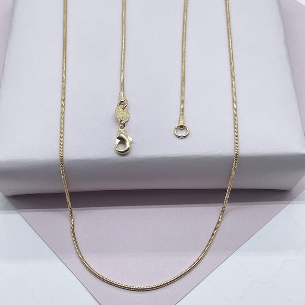 18k Gold Filled 1mm Round Snake Textured Chain Available In Sizes 16”, 18”, 20”, Cola de Raton   Supplies