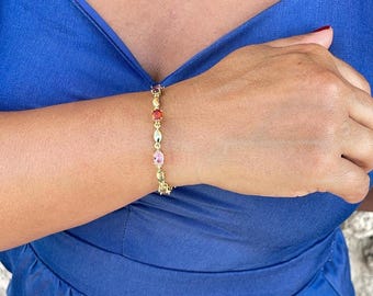 18k Gold Filled XOXO Style With Linked Cubic Zirconia Bracelet