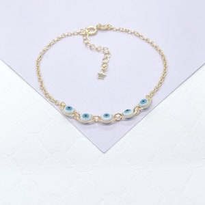 18k Gold Filled Simple Dainty Curb Link Evil Eye Bracelet