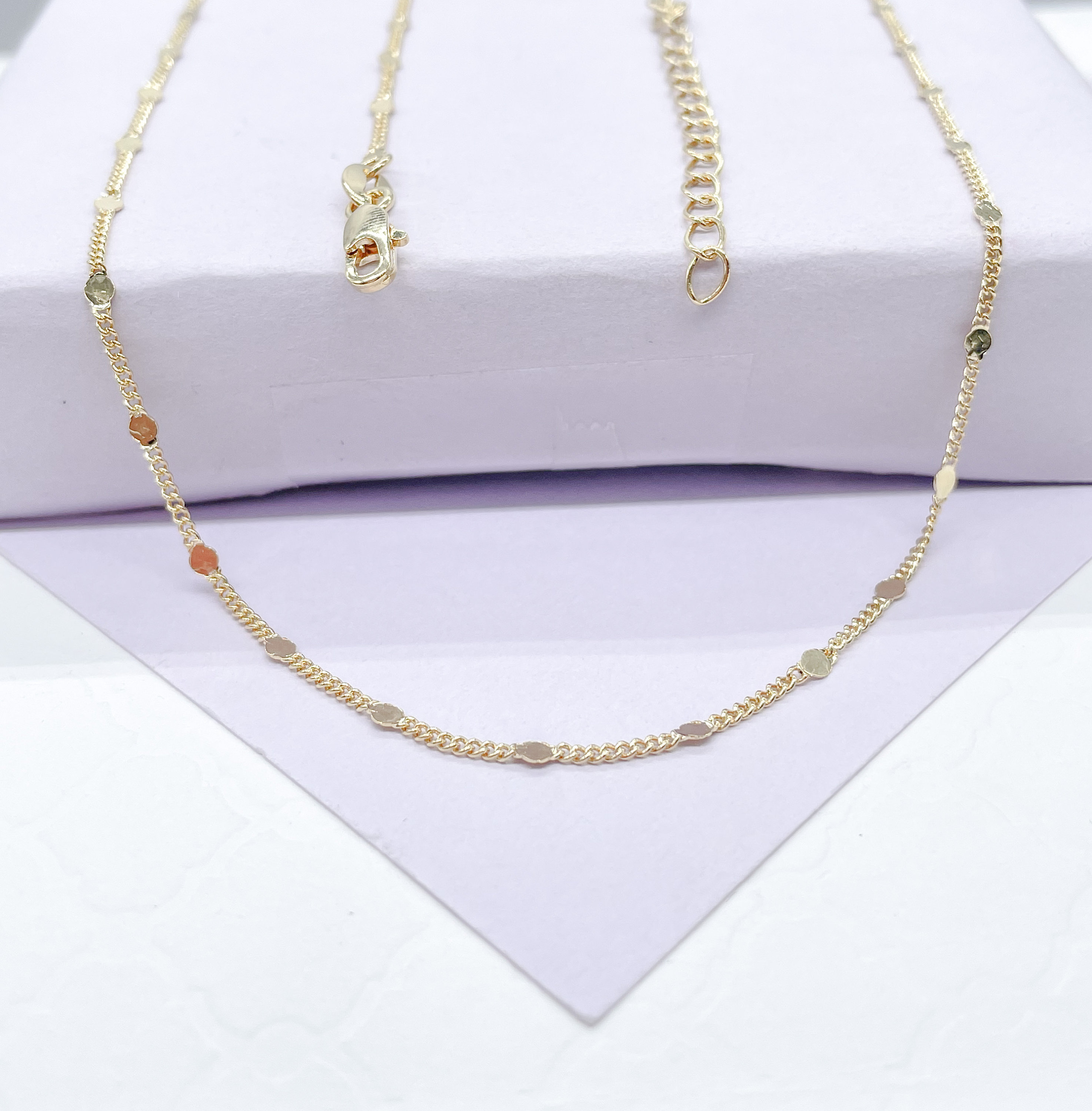 18k Gold Filled Sequin Satellite Chain Necklace: Dainty Layering Jewelry