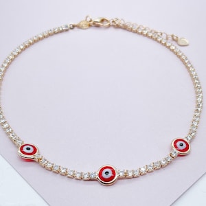 18k Gold Filled Evil Eye Anklet Featuring Cubic Zirconia Chain