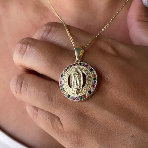 18k Gold Filled Guadalupe & Saint Jude Medallion Charm with CZ Stone