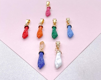 18k Gold Filled 15mm Protection &quot;Figa&quot; Charm In Blue, Red, Black Or White Colors   Gold Pendant Jewelry Making Supplies