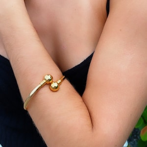 18k Gold Filled Plain Cuff Bangle Featuring Two Solid Gold Filled Ball  Bangles Bracelet Jewelry