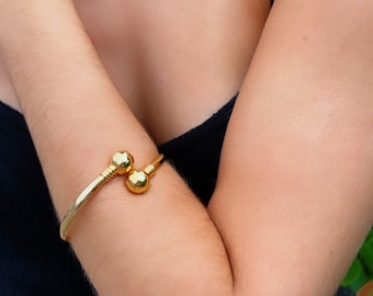 18k Gold Filled Cuff Bangle Bracelet with Solid Gold Balls