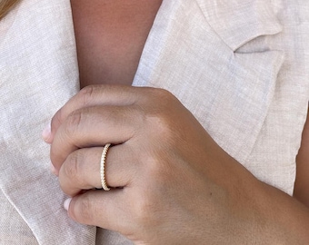 18k Gold Filled Eternity Ring: Dainty CZ Pave Stackable Band