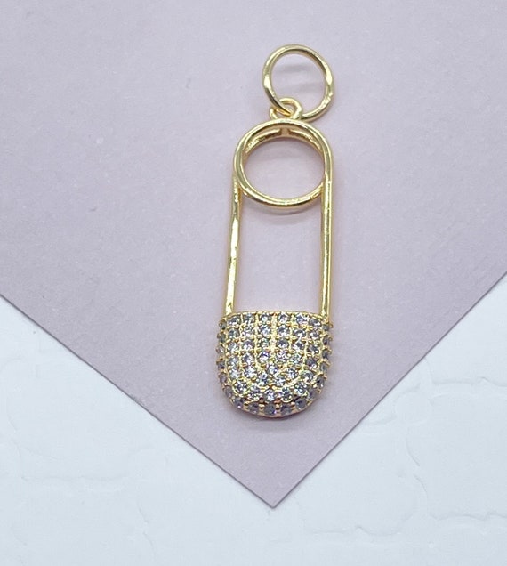 Buy 18k Gold Filled Designed Safety Pin Charm Featuring Cubic 