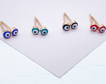 18k Gold Filled Little Dot Evil Eye Stud Earrings Hypoallergenic Jewelry