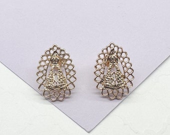 18k Gold Filled Patterned Virgin Stud Earring