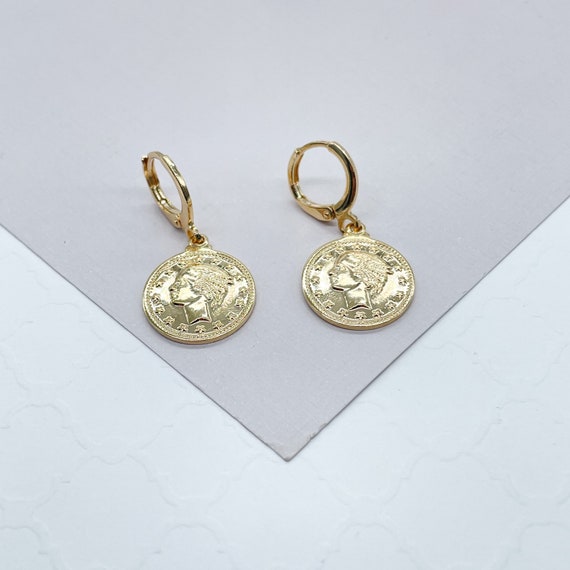 Gold Coin Drop Earrings - At DancingRahana.com