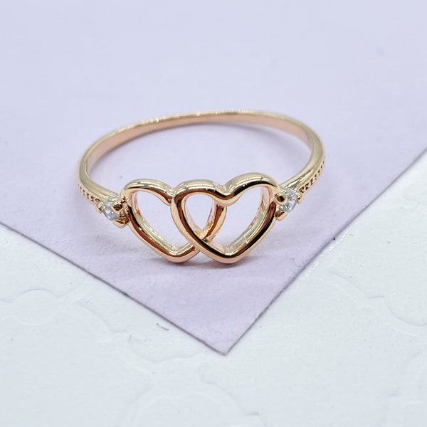 18k Gold Filled Smooth Plain Double Heart Ring