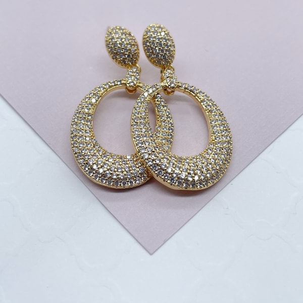 18k Gold Filled Micro Pave Cubic Zirconia Oval Dangling Party Earrings , See Through Oval Earrings, Fancy Party Earrings  Her