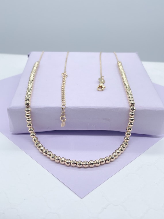 18k Gold Filled 4mm Beaded Necklace, Gold Ball Bead Chain Necklace, 