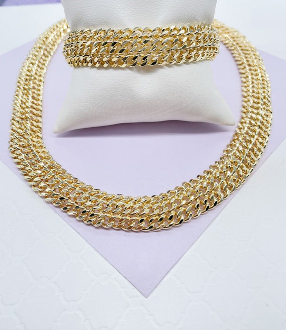 18k Gold Filled Thick Plain Cuban Link Fancy Set Etsy Australia