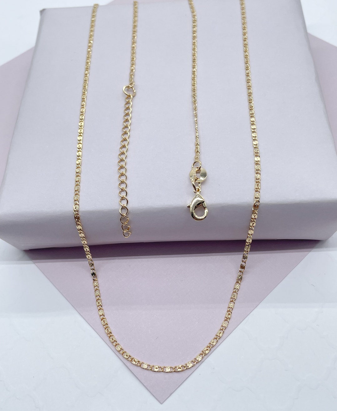 Buy Dainty 18k Gold Filled 2mm Design Flat Fancy Chain Necklace