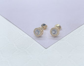 18k Gold Filled Stud Earrings: 7mm Princess Cut Dainty Jewelry