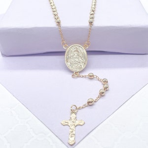18k Gold Filled Rosary Chain Necklace: St Jude Medallion & Crucifix