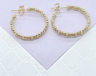 18k Gold Filled Dual Rowed Textured/Beaded Open Hoops