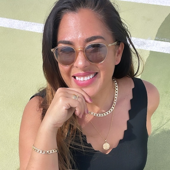 18k Yellow Gold Filled Curb Cuban Link Necklace & Bracelet Set – Real Gold Look, Handmade