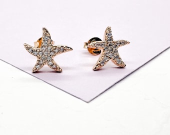 18k Gold Filled Pave Star Fish Earrings