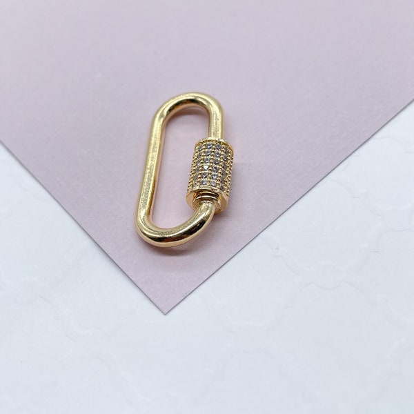 18k Gold Filled Carabiner Clasp With Closer Made of Pave Stones