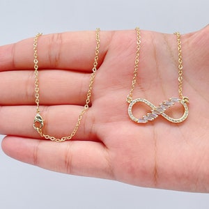 18k Gold Filled Infinity Baguete And Micro Pave Zirconia Set Necklace And Earrings