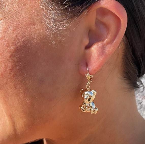18k Gold Filled Chubby Teddy Bear Dangling Earrings Supplies