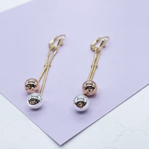 18k Gold Filled Tri-Color and Plain Gold Dangle Beaded Earrings