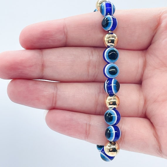TINGN Bracciale Oro Malocchio Multistrato | Bracciale Regolabile 14k Fatto A Mano